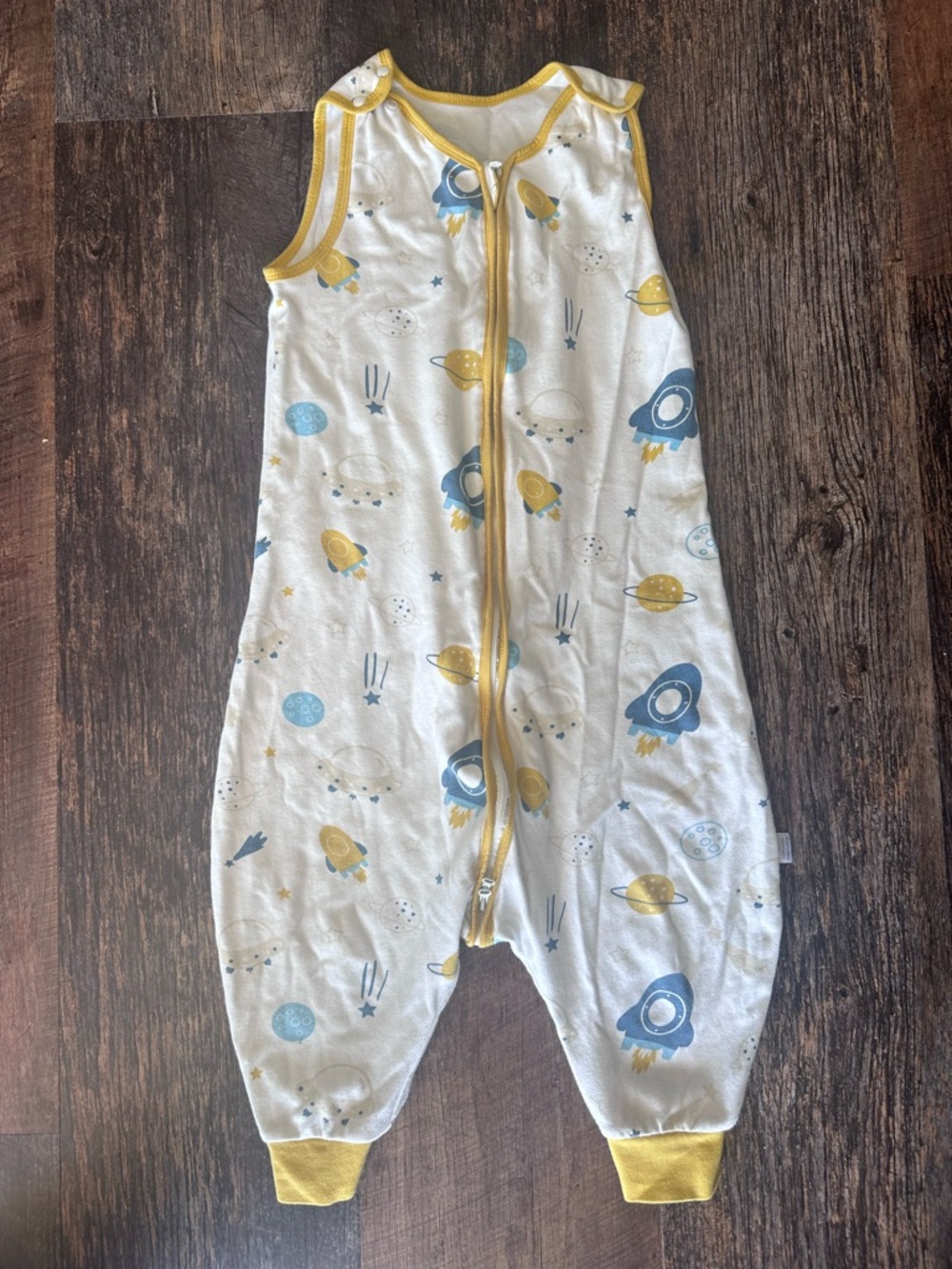 Kids Sleeveless Footless Sleep Sack Pajamas - Yellow & Blue Space Print